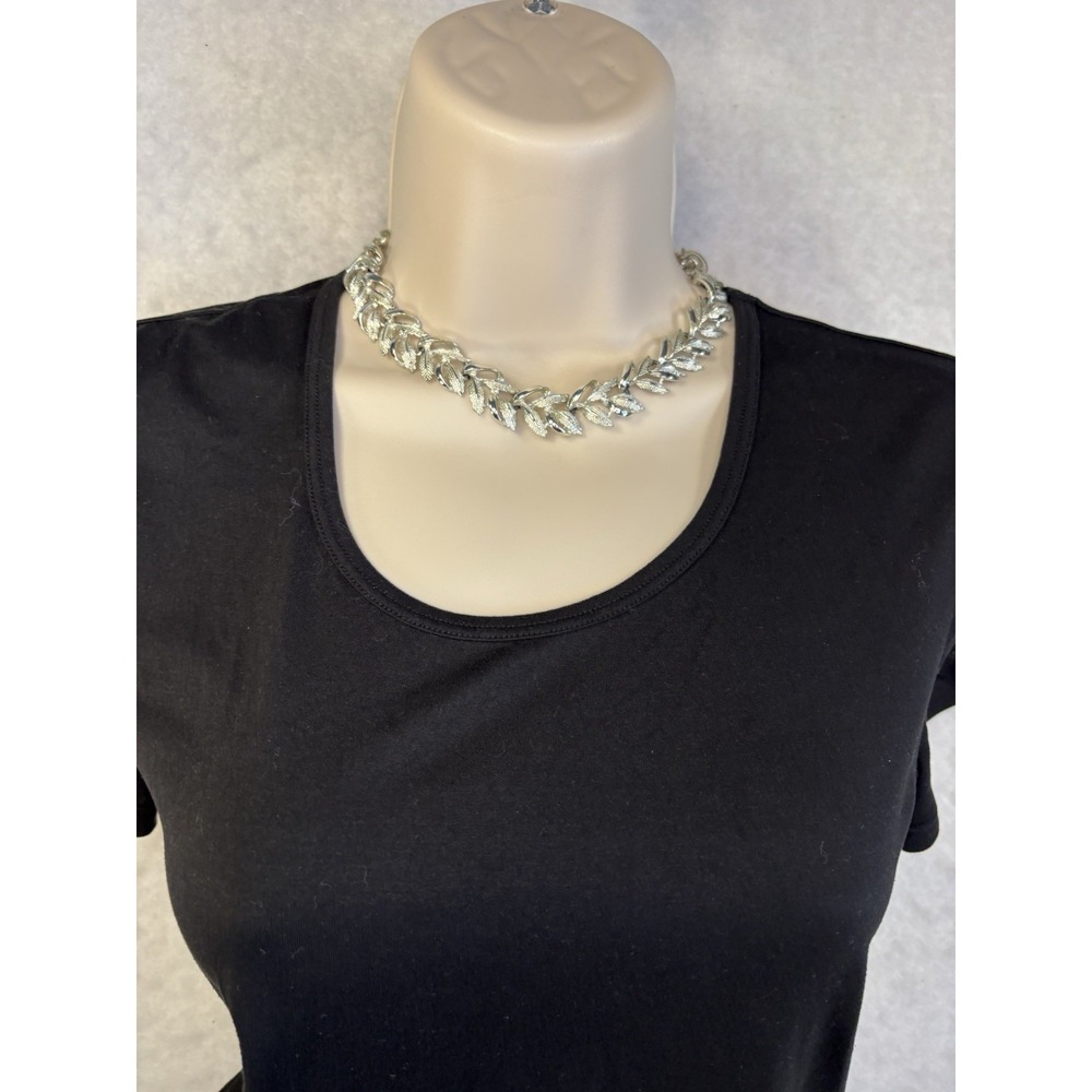 Vintage Coro Silver Tone Brushed‎ Leaves Glam Choker Adjustible Necklace Glam
